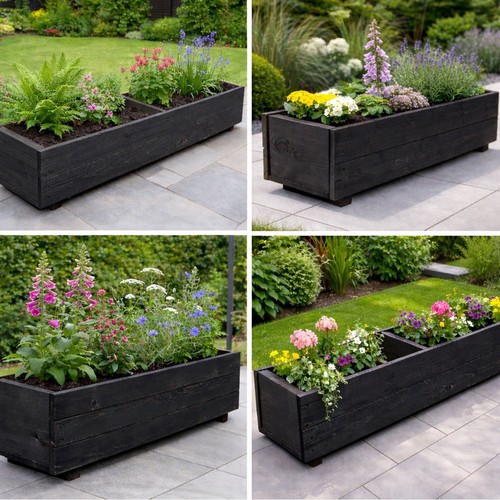 Black wooden planter troughs - wooden,