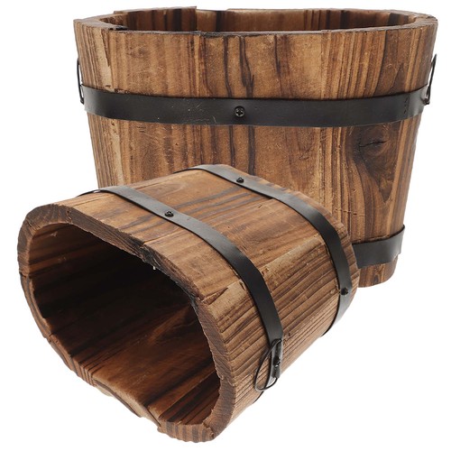 Rustic wooden flower pot small - wooden,