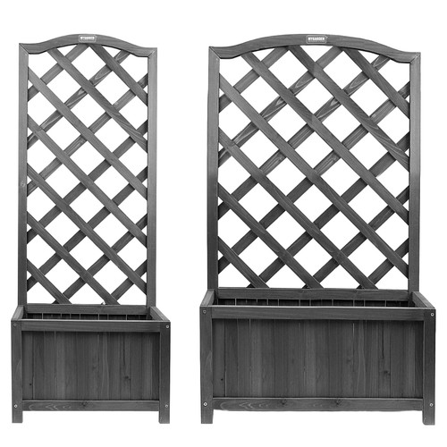 Grey wooden planter lattice - grey,