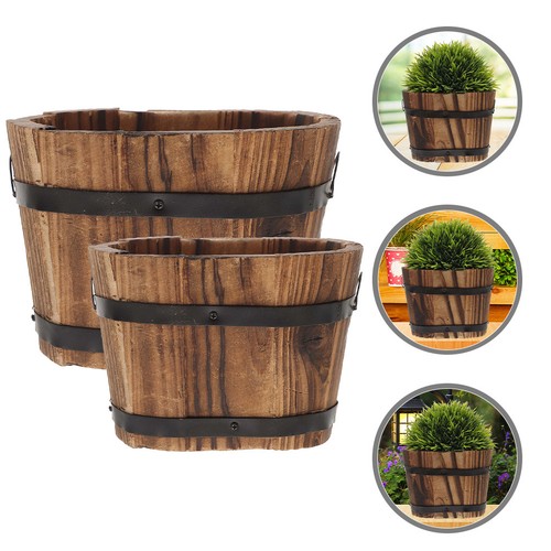 Wooden flower pot brown rustic - wooden,