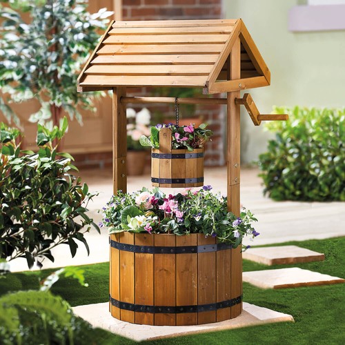 Wooden wishing well planter - well, |