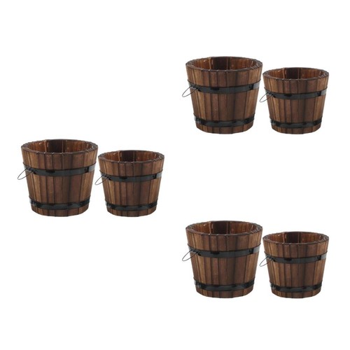 6pcs wooden barrel flower pots - wooden,