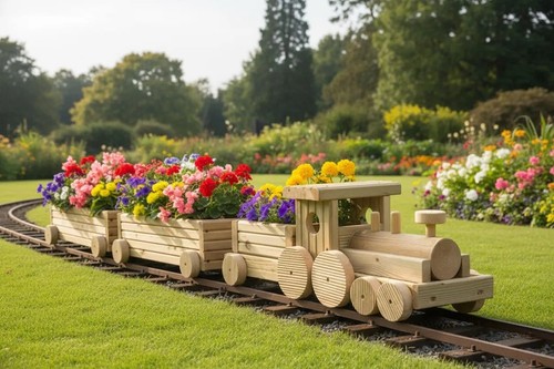 Wooden train planter with - planter, 2