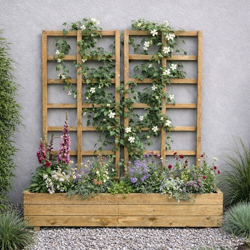 Large planter with - large, trellises