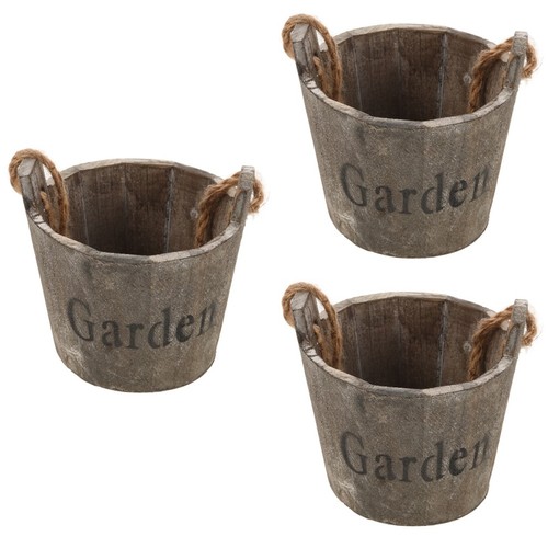 Wood barrel planter - set, 3pcs