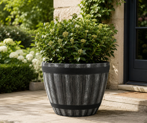 Wooden barrel effect planter - barrel,