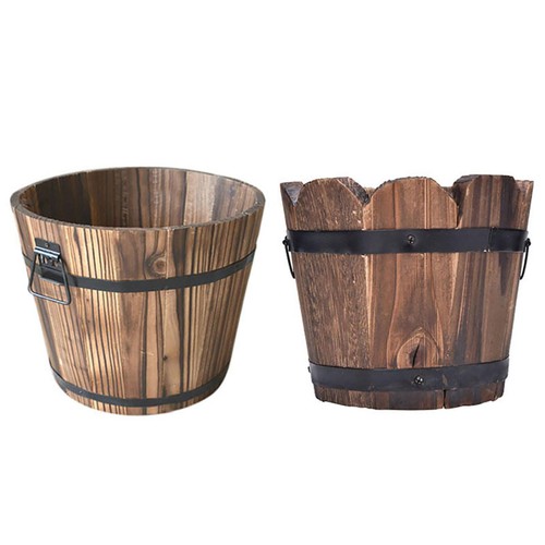 Wooden planter barrel set - set, wood