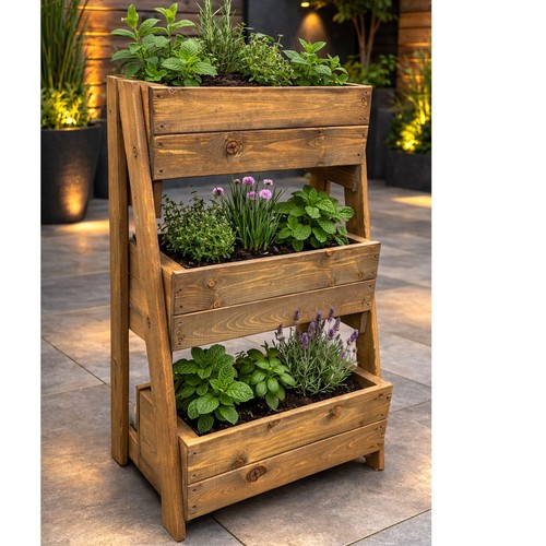 Wooden ladder planter - wooden, trough